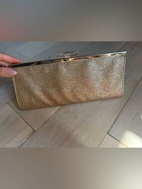 Elegant Glitter Bow-Clasp Evening Clutch - Rose Gold INC international